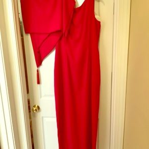Red full length evening gown with shawl